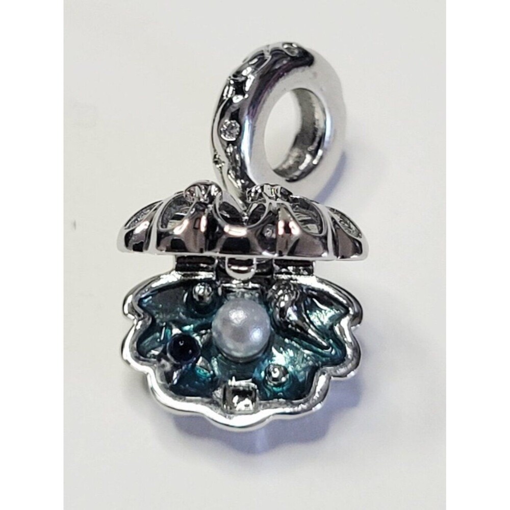 NWT For Pandora Charm Bracelets Aqua Blue Silver Color Clamshell Dangle Charm